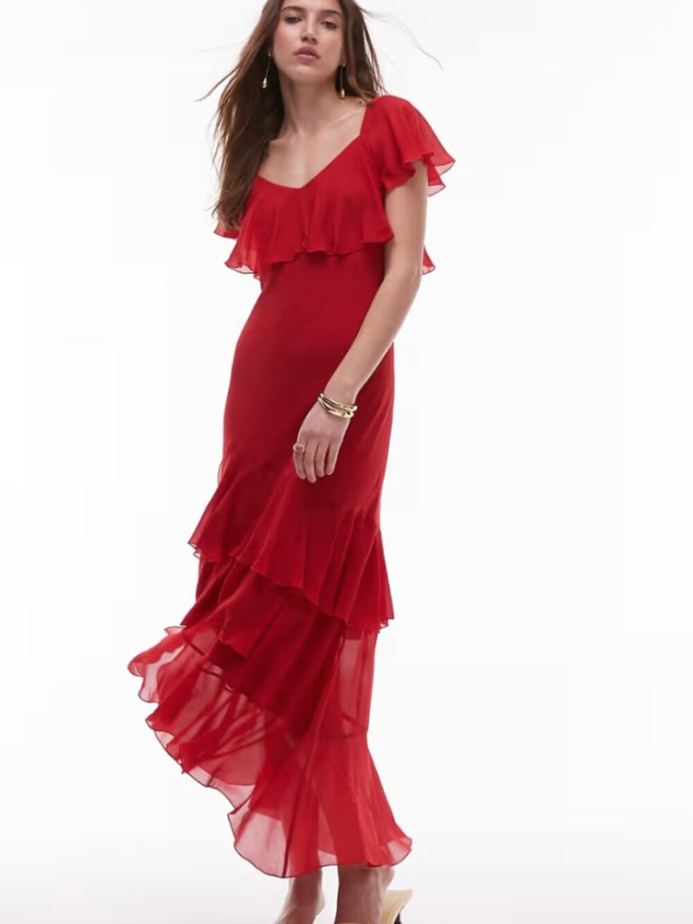 & Other Stories BNWT Red Ruffle Maxi Dress Size 6 / 8
